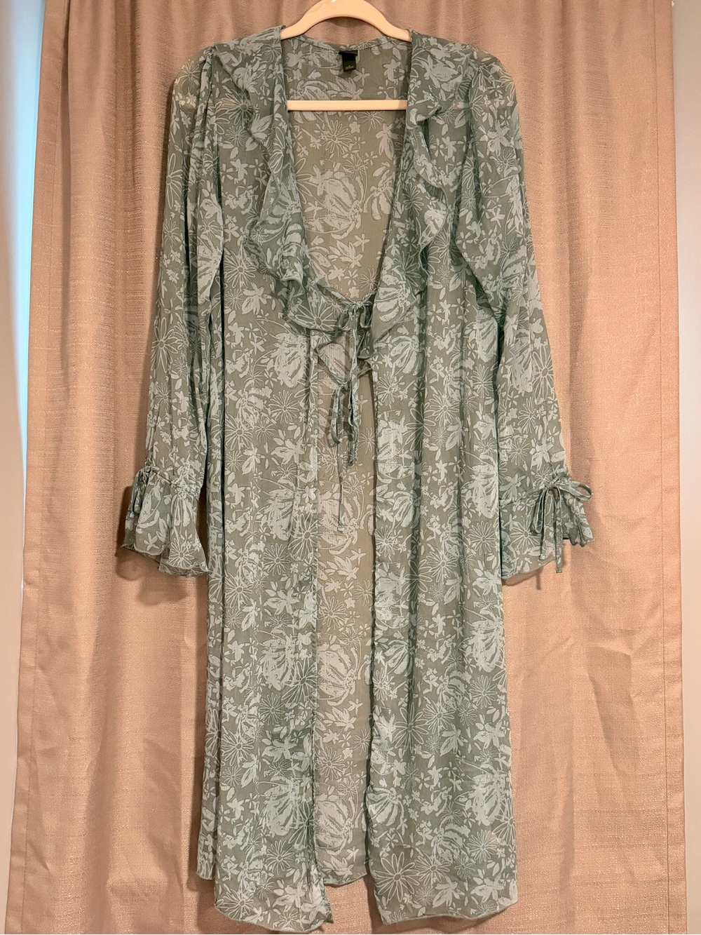 Wild Fable Floral Ruffle Tie Front Duster Kimono Cover Up Women’s Small Sage